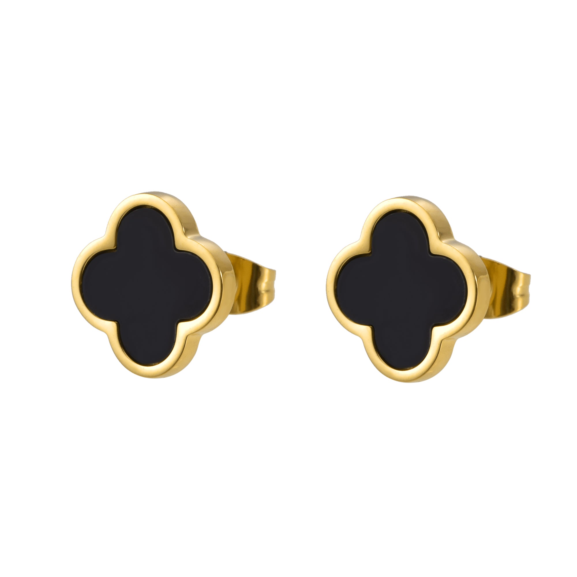 Дамски черни обеци с четирилистна детелина от CHÉRI Jewelry – елегантни бижута с изтънчен стил и символика на късмет.