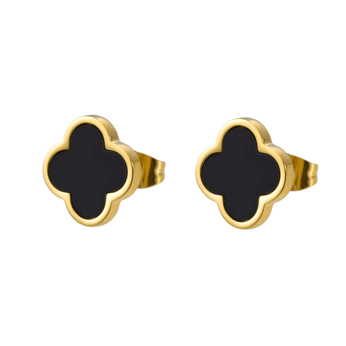 Дамски черни обеци с четирилистна детелина от CHÉRI Jewelry – елегантни бижута с изтънчен стил и символика на късмет.