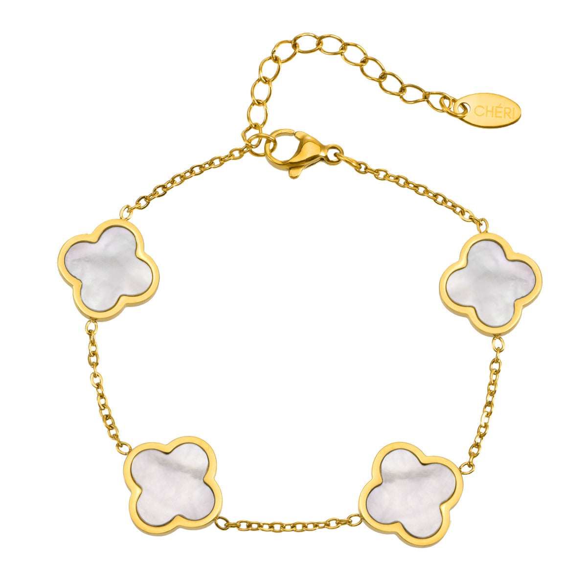 Дамска перлена гривна с четирилистна детелина от CHÉRI Jewelry – изискано бижу, символ на елегантност и чистота.