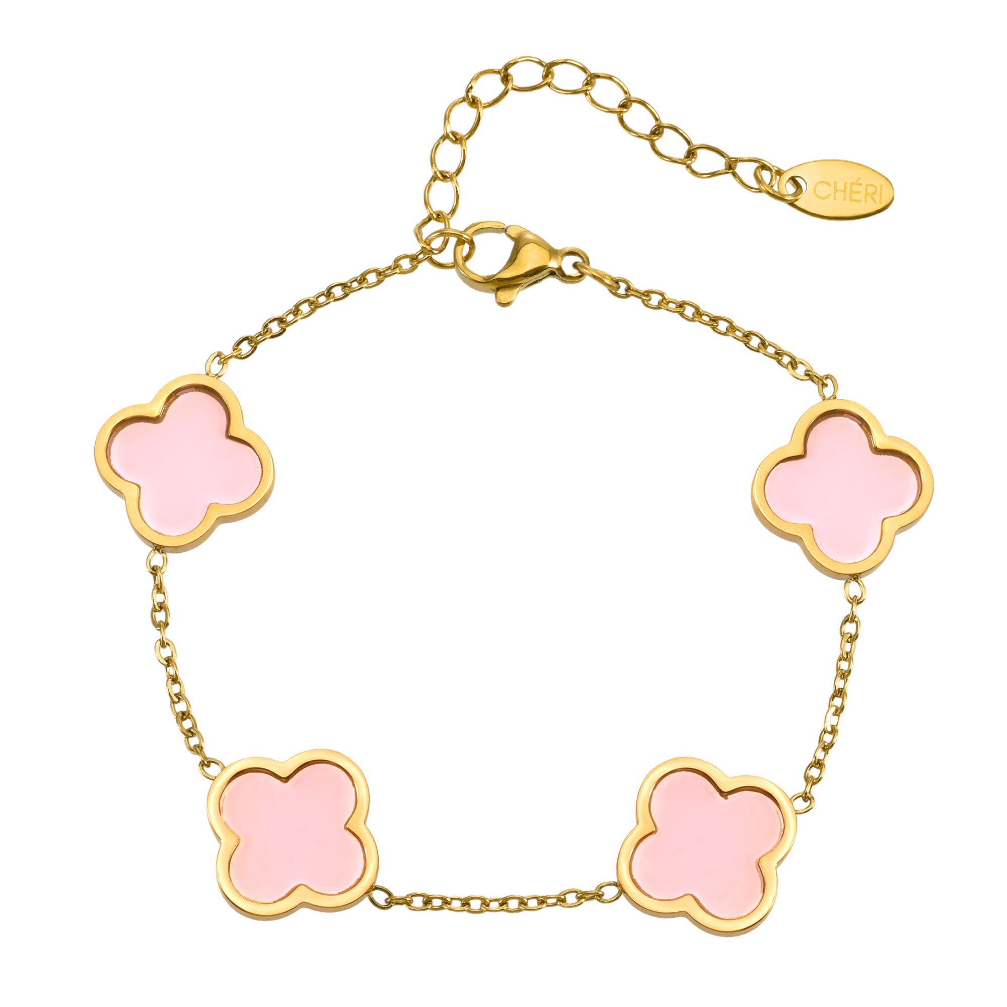 Дамска розова гривна с четирилистна детелина от CHÉRI Jewelry – елегантно бижу и перфектен подарък за жена.
