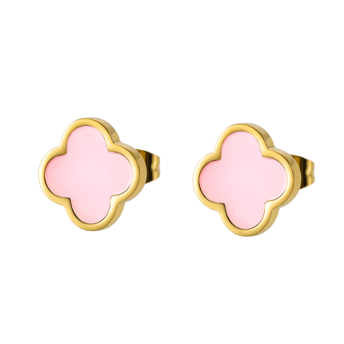 Дамски розови обеци с четирилистна детелина от CHÉRI Jewelry – нежни бижута, символ на любов и елегантност.