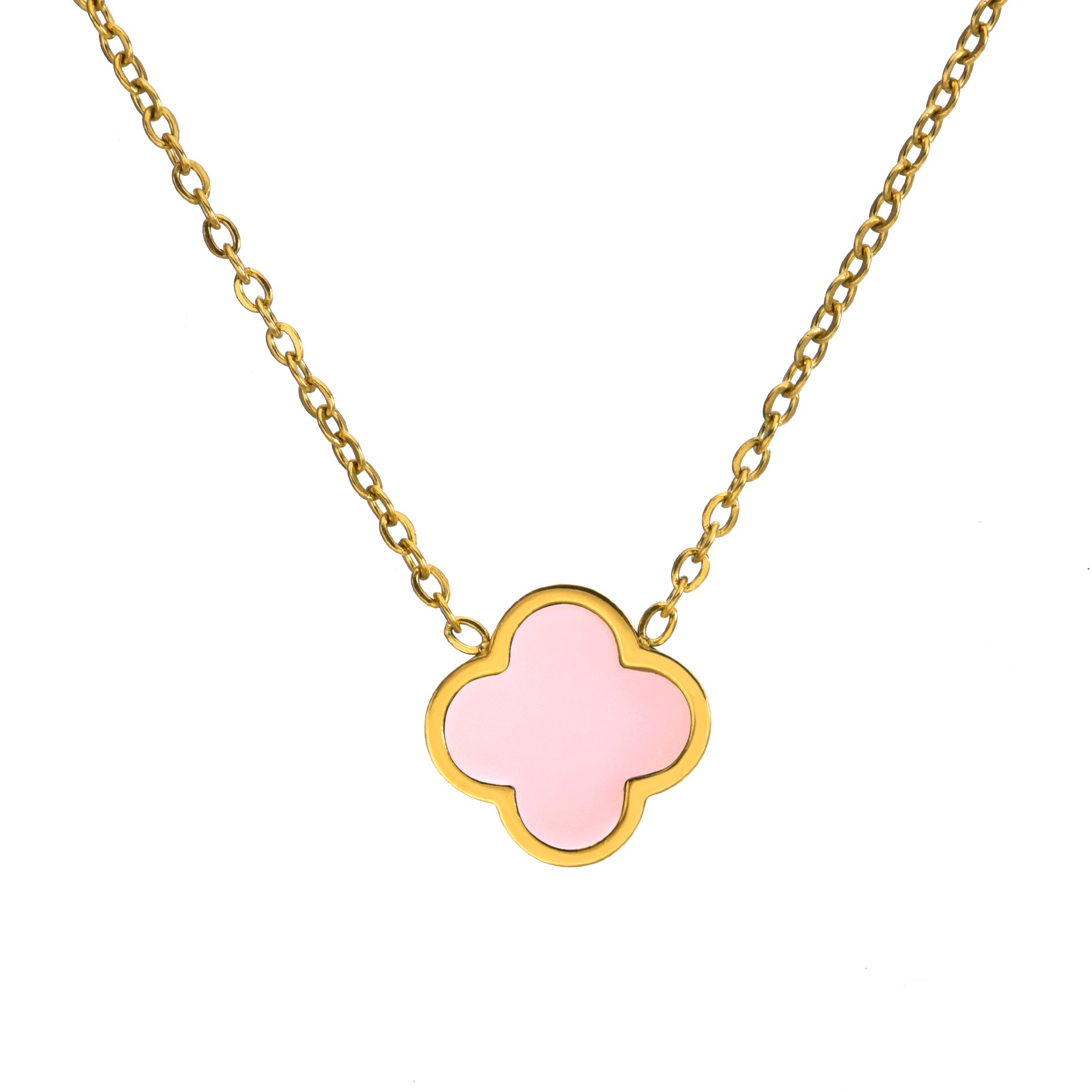 Дамско розово колие с четирилистна детелина от CHÉRI Jewelry – нежно и елегантно бижу, символ на любов и женственост.