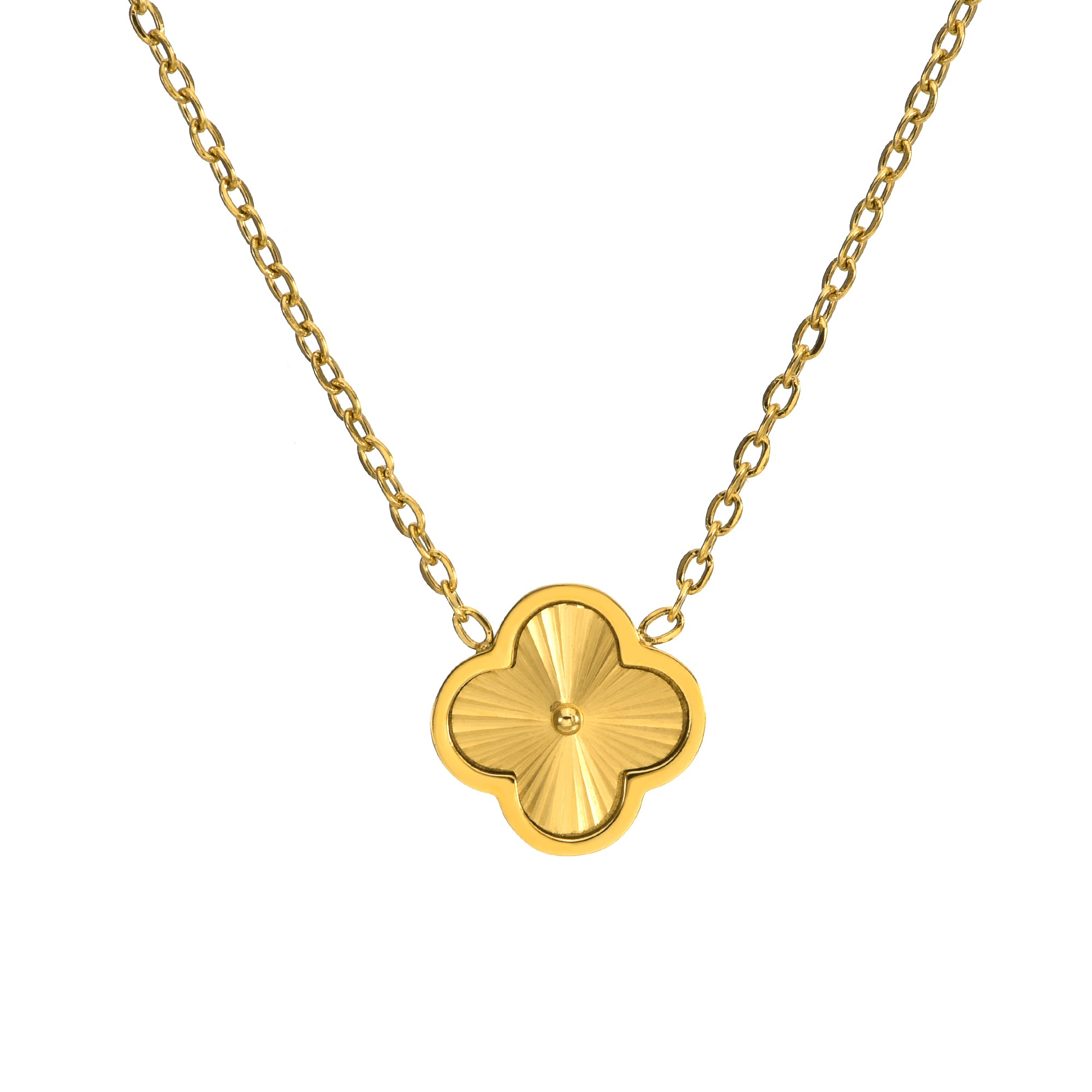 Дамско златно колие с четирилистна детелина от CHÉRI Jewelry – луксозно и елегантно бижу, символ на късмет и изтънчен вкус.