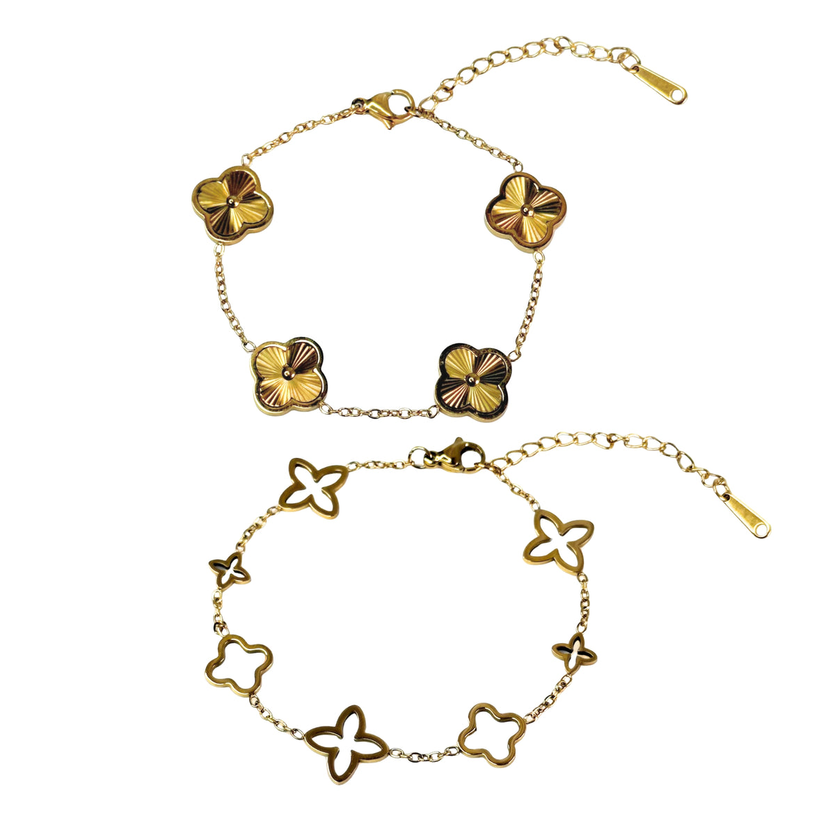 Комплект гривни Golden Clover Duo Prestige от неръждаема стомана с 18K позлата, водоустойчиви, елегантни и луксозно изработени