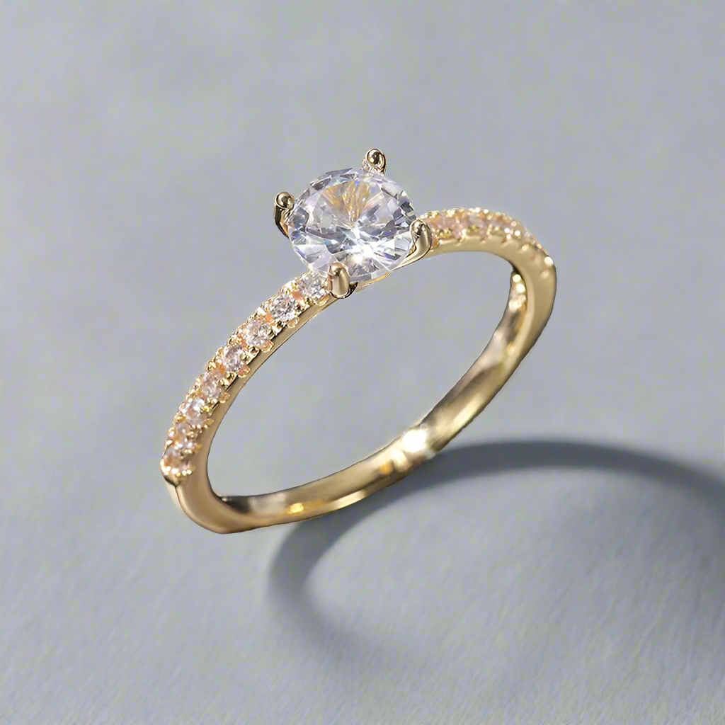 Shiny Dream пръстен от неръждаема стомана с 18K златно покритие и цирконий – елегантен, блестящ и водоустойчив дизайн, подходящ за подарък