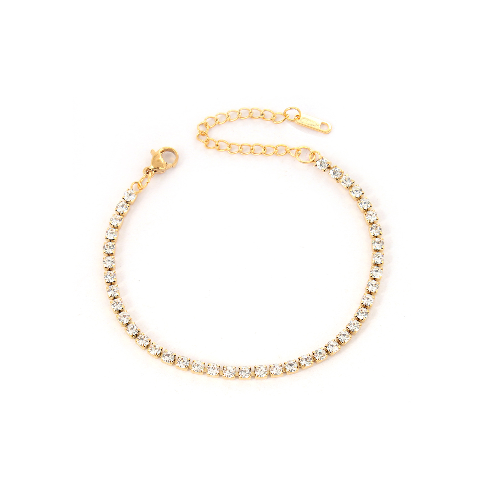 Тенис гривна CHÉRI 2mm от неръждаема стомана с 18K златно покритие и цирконий – изящен, водоустойчив дизайн, подходящ за подарък