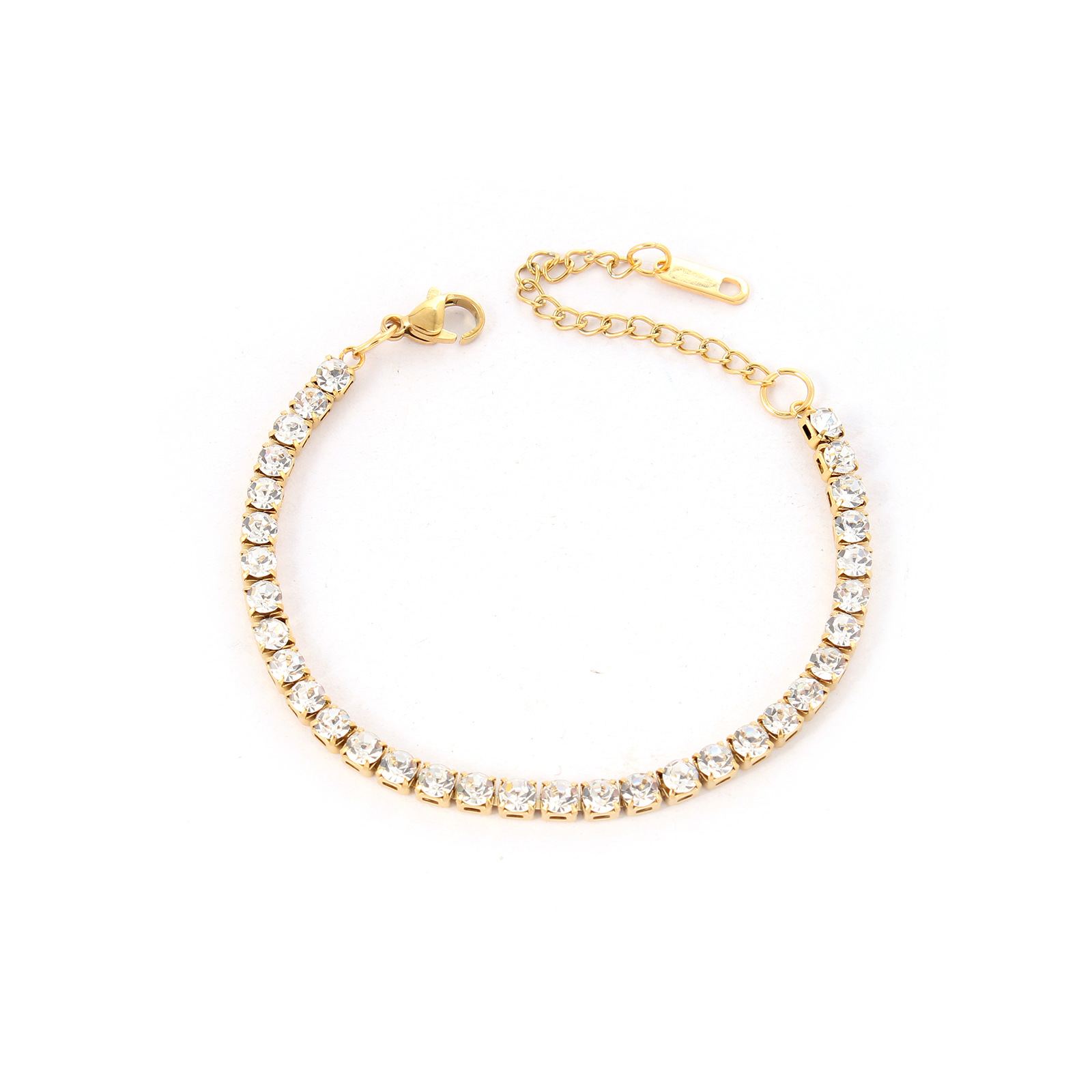 Тенис гривна CHÉRI 3mm от неръждаема стомана с 18K златно покритие и цирконий – класически iced out стил, водоустойчива и елегантна