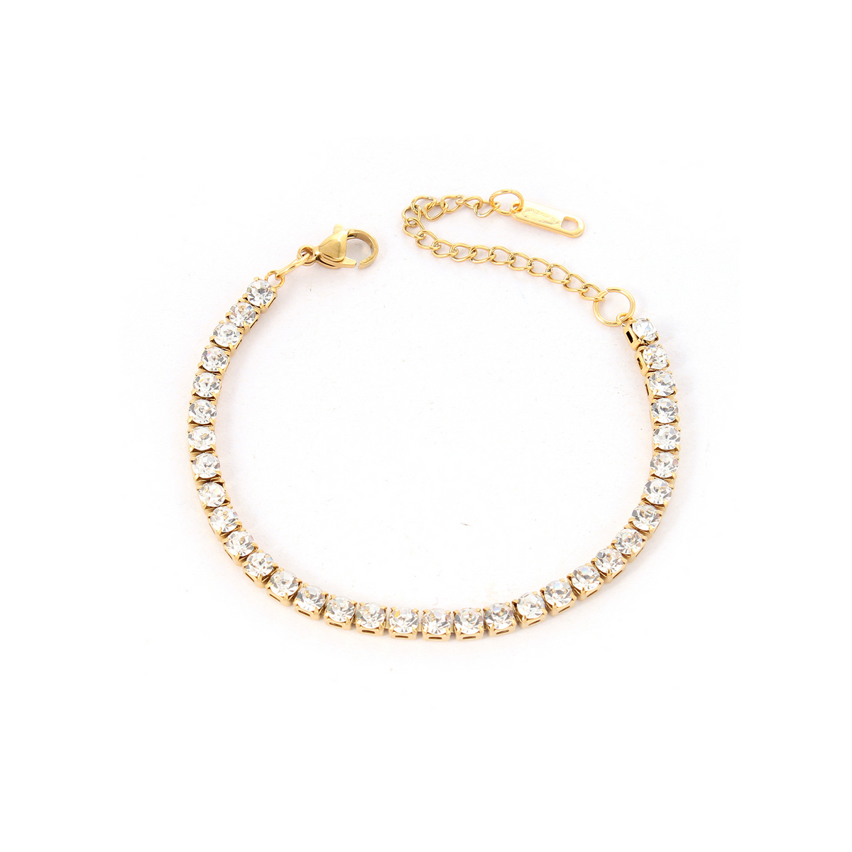 Тенис гривна CHÉRI 3mm от неръждаема стомана с 18K златно покритие и цирконий – класически iced out стил, водоустойчива и елегантна