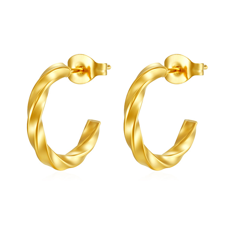 Twisted Hoop обеци от неръждаема стомана с 18K златно покритие – елегантен усукан дизайн, водоустойчиви и подходящи за подарък